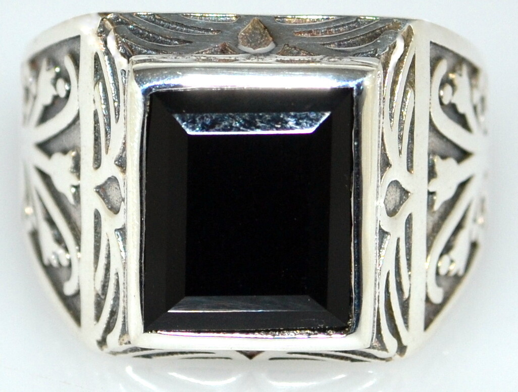 Black Onyx Gem Ring, Men's Gents 925 Sterling SILVER All Sizes M