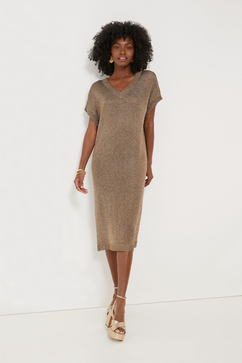 Tuckernuck Bronze Metallic Knit Indie Dress sz L Large Cocktail/Party NWF*  | eBay