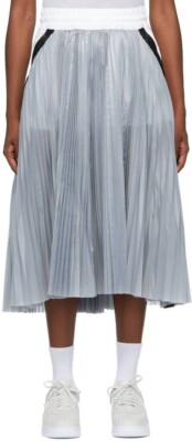 Nike X Sacai Gray Pleated Skirt Womens Large Midi White Grey