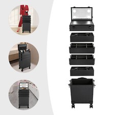 Pro Rolling Makeup Case Modern Black Cosmetic Suitcase w/4 Dimmable LED Lights