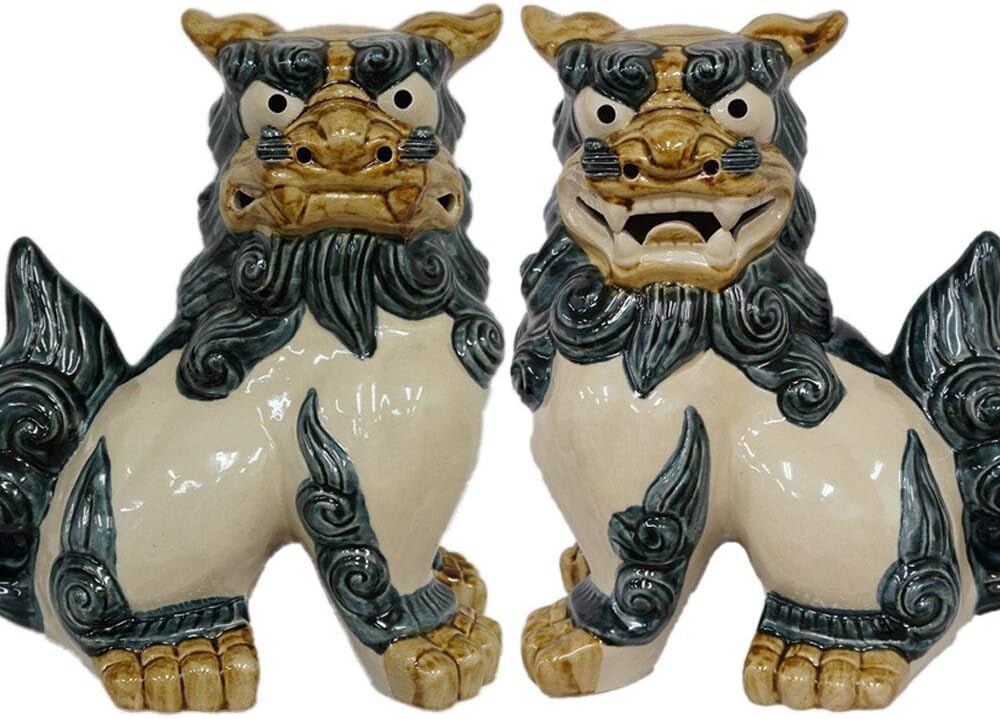 shishishi様用 Unused Shisa Dogs Gatepost Monchu 12.9in Okinawa Japan Traditional