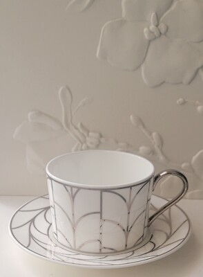 Tiffany & Co Wheat Leaf Cup & Saucer -White/Platinum-New