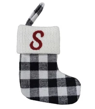 St Nicholas Square Mini Christmas Stocking Monogram Letter S Initial Plaid
