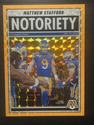 2025 Panini Mosaic #7 Matthew Stafford Notoriety Mosaic Orange Fluorescent