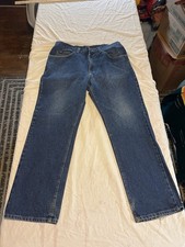 Vintage 80s 90s Lee Jeans USA Made 34x29 Blue Tag Distressed Straight Leg Denim