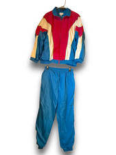 Vintage Bocoo Nylon Windbreaker Jacket & Pant Set Magenta & Blue Tracksuit LARGE
