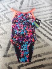 TYR TYReco Youth LABYRINTH Diamondfit 1pc SwimSuit Blk Multicolor Girls Size 26