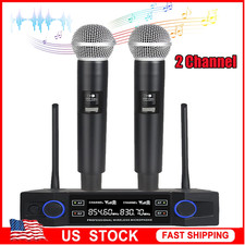 Pro 2 Channel UHF Wireless Dual Microphone Cordless Handheld Mic System Party KT