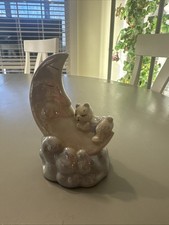 Teddy Bear Sleeping On The Moon Nursery Room Decor, Porcelain Home Decor, 7