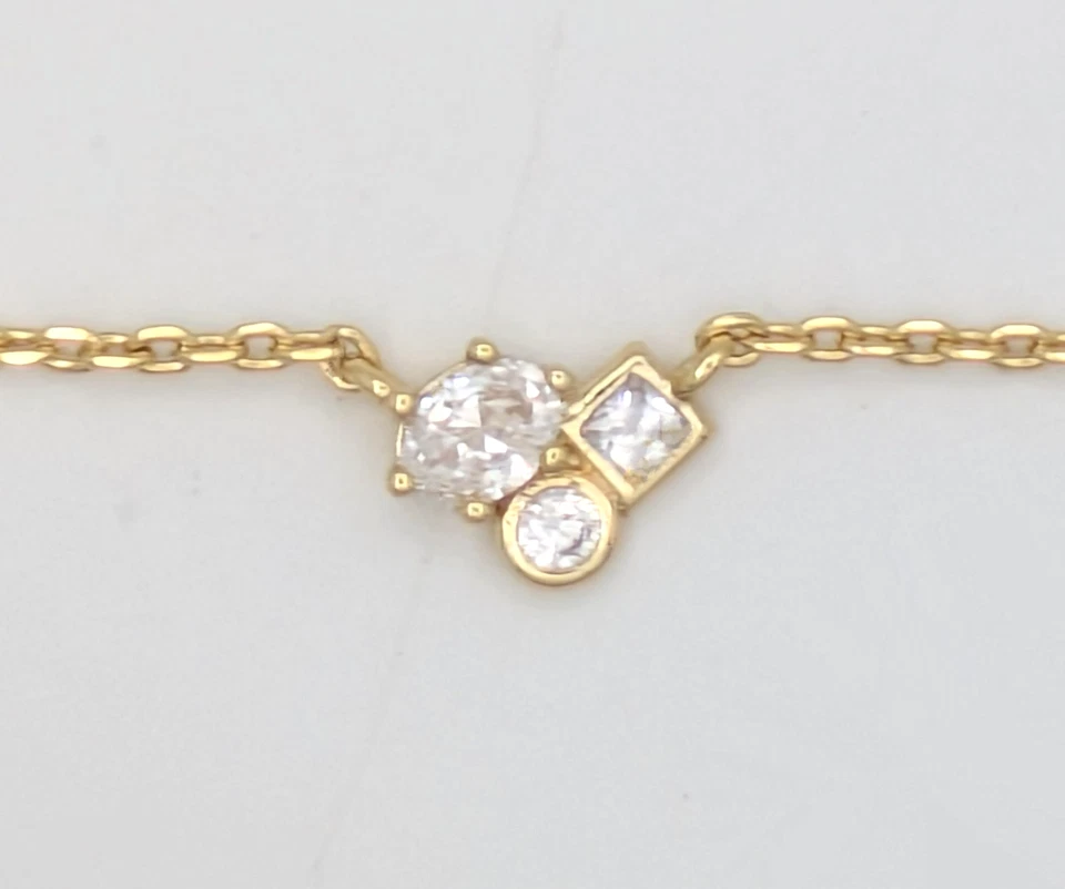 Collar colgante corto Henry enchapado en oro ajustable Kendra Scott con circonita cúbica blanca con base de datos Foto 2 de 4