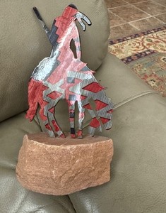 Lazart Native Indian End Of The Trail Laser Metal Figurine Artwork on Stone