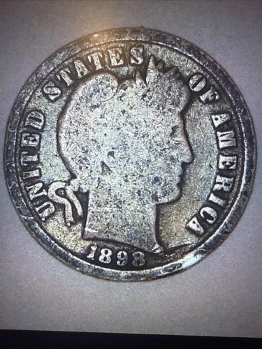 1898 P Barber Silver Dime VG Very Good Better Date Coin TONED 🌈