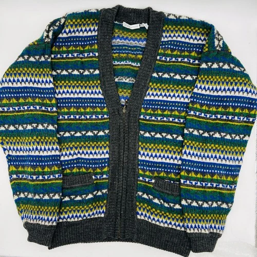 Claiborne 100% Wool Cardigan Sweater Zip Closure Vintage Size Medium 