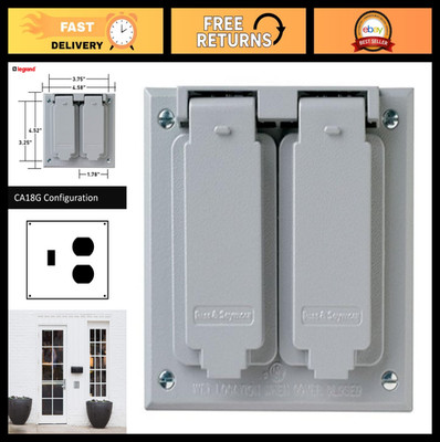 Weatherproof Outdoor Electrical Cover, 2 Gang with Toggle & Duplex Openings, Gra