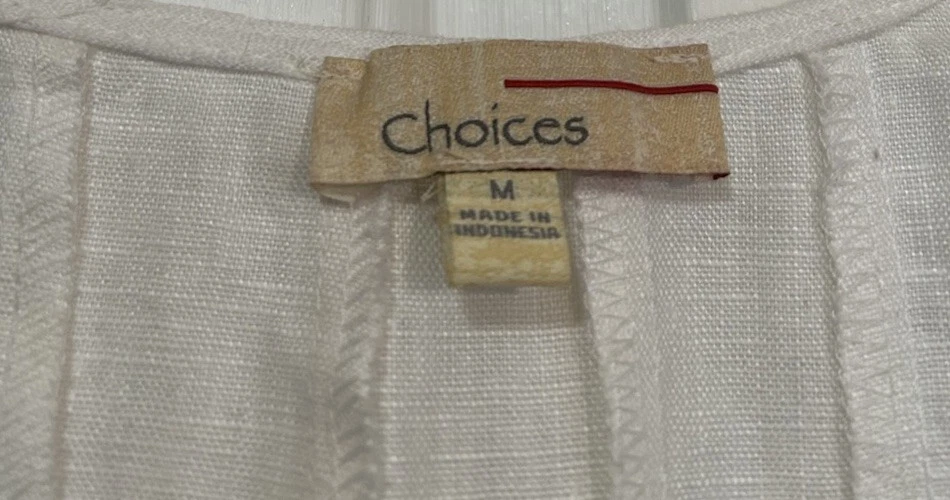 Nuevo con etiquetas Vestido Choices Mujer Mediano Blanco 100% Lino Sin Mangas Playa Abril Duchas Foto 3 de 4