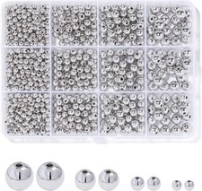 Silver Beads 1100 Pcs Smooth Round 3/4/6/8mm Silver Filled Beads for Bracelet Je