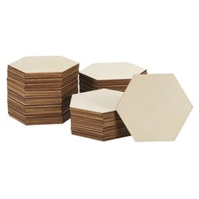 80mm Wood Pieces, 50 Pack Unfinished Hexagonal Wood Shapes Blank Wooden Cutouts
