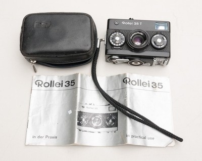 Rollei 35 T Black 35mm Film Camera Zeiss Tessar 40mm Meter Works Case Strap USA