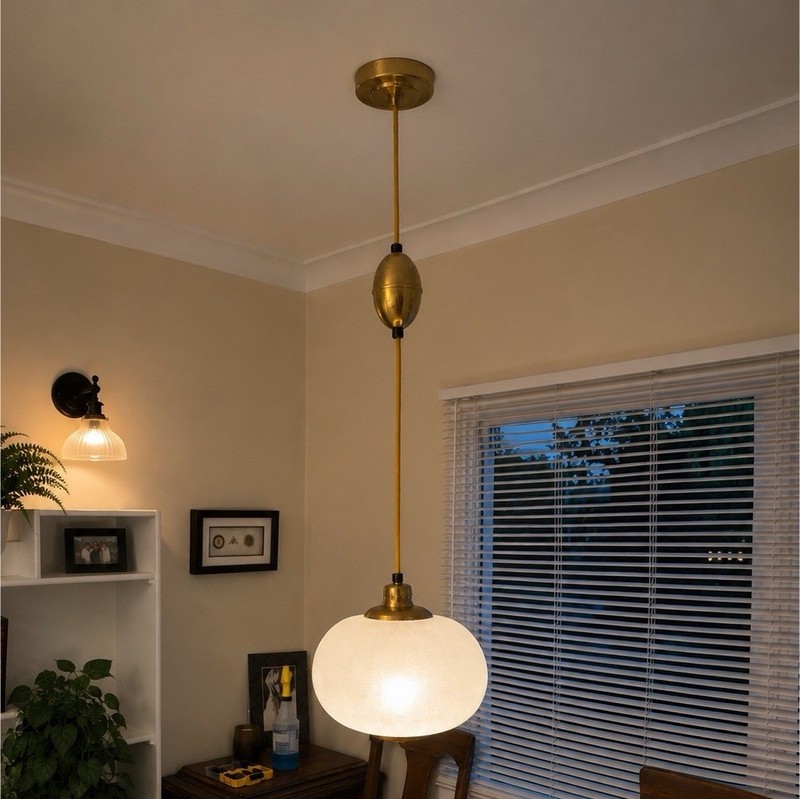 Vintage Thomas globe  pull-down light plus two matching pendants lights