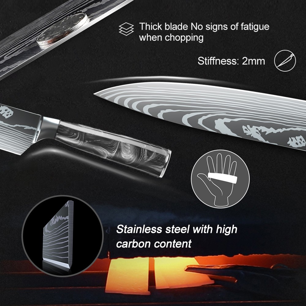 9PCS Kitchen Knife Set Japanese Damascus Pattern Chef Knives Stainless Steel USA