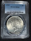 1922 Silver Peace Dollar $1 Graded MS62 by PCGS