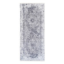 4'1"x10' Broken Farsian Design Wool And Pure Silk Grey Hand Knotted Rug R62355