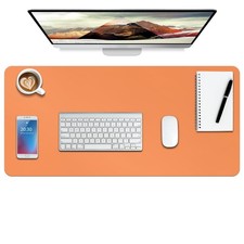 Boutilon Leather Desk Pad Protector,Non-Slip Mouse S 24" x 14", Orange