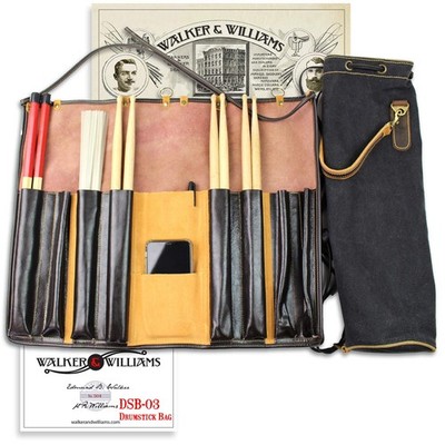 Walker & Williams DSB-3 Leather Drum Stick Bag with Heavy Canvas Black