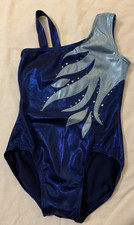 Balera Rhinestone Contrast Flame Swirl Leotard Size SC Navy Royal