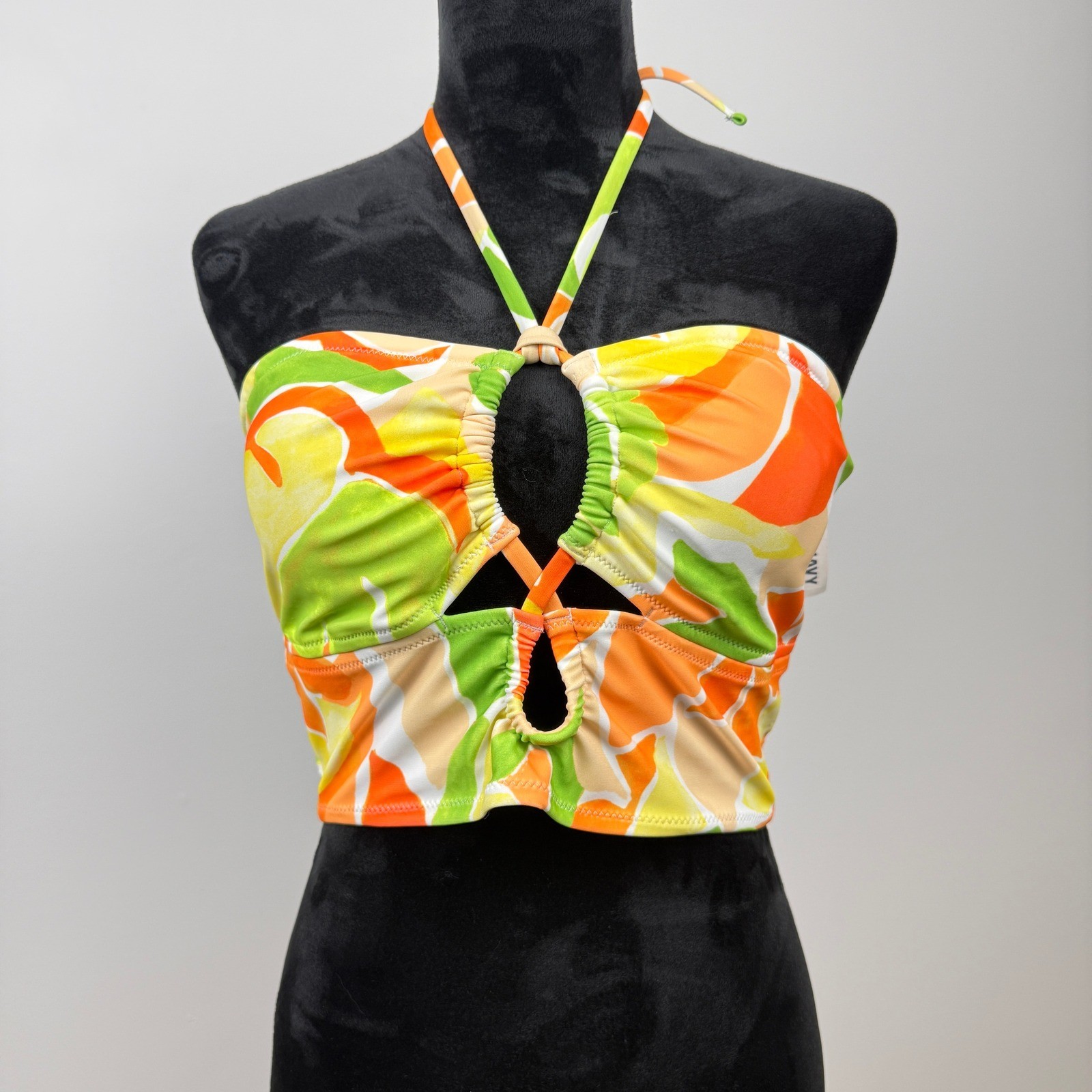 Old Navy Cutout Halter Longline Bikini Swim Top Womens L Tropical