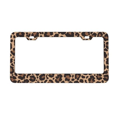 Leopard Print License Plate Cover  Cheetah Frame, 6x12 in Aluminum Holder
