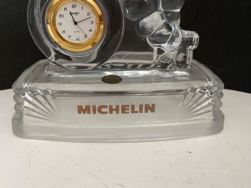 AUTHENTIC MICHELIN MAN BIBENDUM CRYSTAL GLASS DESK TOP TIME PIECE MINT CONDITION - Foto 5 di 11
