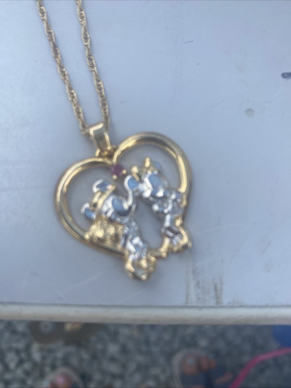 Gold Over STERLING Mickey And Minnie Mouse Heart Pendant On Sterling Rope