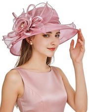 Z X Organza Church Wedding Tea Party Derby Hats for Women 022 Pink Fascinator