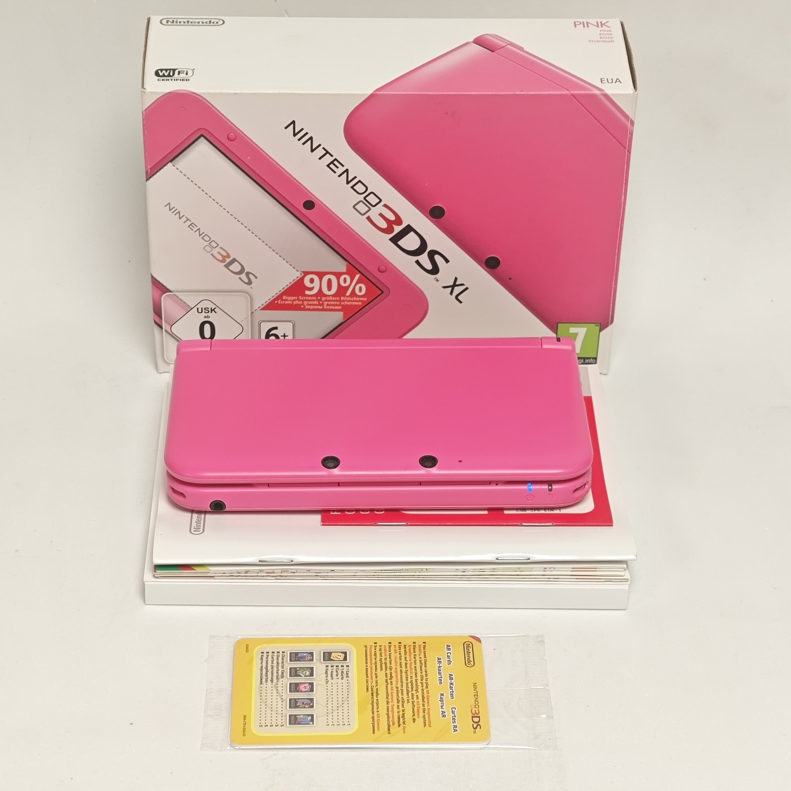 Nintendo 3DS XL Pink Boxato Scatola Alimentare AR Cards (Sealed) SD CARD 4GB