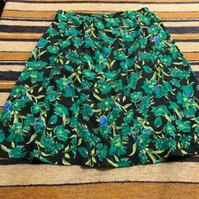 Sag Harbor Floral Midi Skirt 16P Green Black A- L ine NWT Retro Garden Party