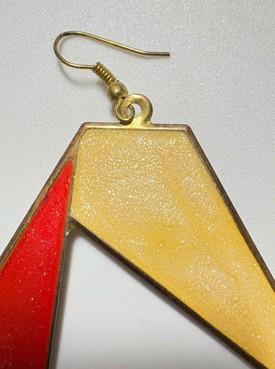 Triangular Shape EARRINGS Red White Gold Retro Ho… - image 3