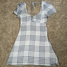 Urban Outfitters Spring Showers Blue Plaid Chiffon Mini Dress Size Small