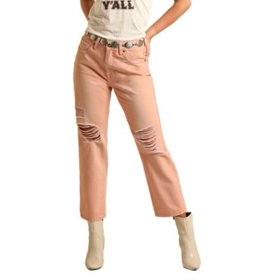NWT ROCK&ROLL Straight Cropped High Rise Peach Jeans Sz 25x25