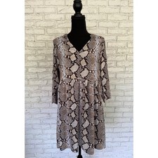 Maeve Anthropologie Juno Snake Print Dress 3/4 Sleeve Blue Brown Women's Sz S