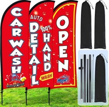 3 Sets Car Wash Sign Feather Flag Banner for Business Advertising 7 ft Open C...