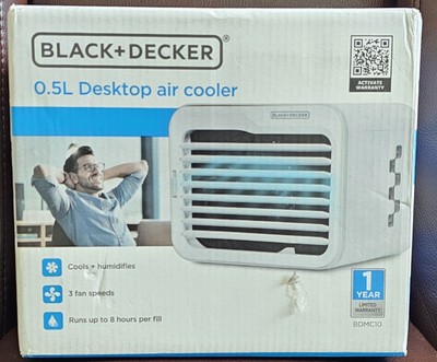 BLACK+DECKER 0.5L Desktop Air Cooler, 3 Fan Speeds, Humidifies, 8h Runtime