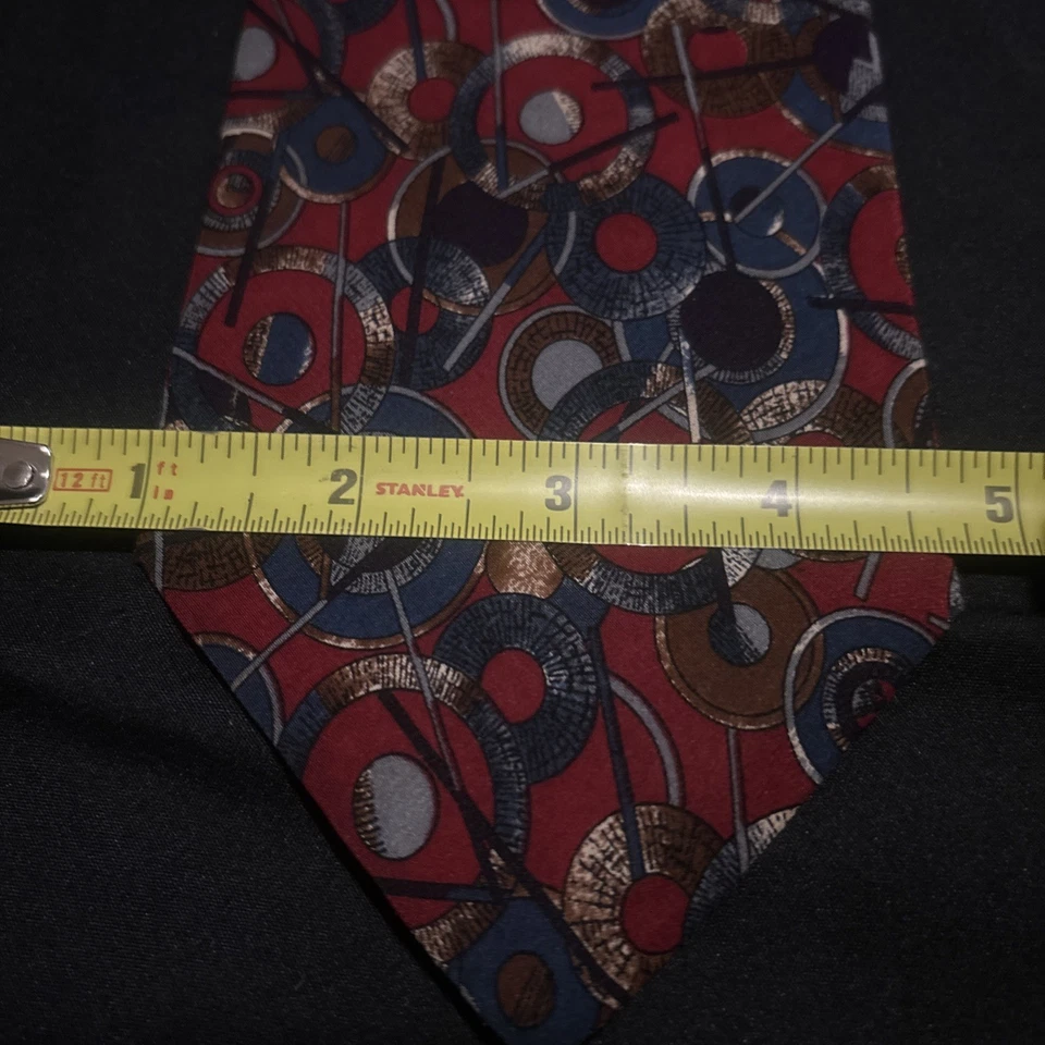 Corbata Oliver Hunt Círculos Rojos y Azules Abstractos Hombre 100% Toda Seda Hecha en Italia  Foto 3 de 4