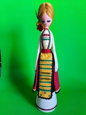 Vintage Decorative Folk Style Doll Figurine Long Braided Hair Handmade Look