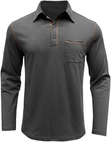 Men's Long Sleeve Polo Shirt Cotton Lightweight Button Collar Golf T-Shirt - Bild 12 von 89