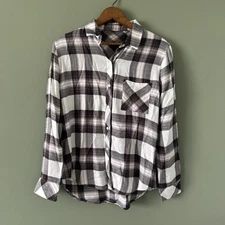 Rails womens gray and peach long sleeve button up lightweight flannel shirt XS