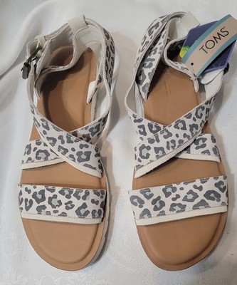 Toms Women's Egret Snow Leopard Printed Suede Sandals NIB Size 11  A22