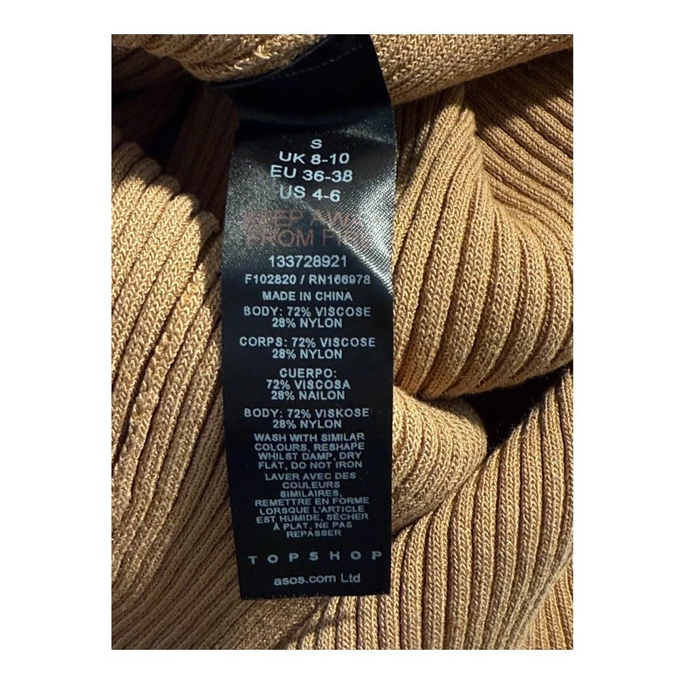 NUEVA Falda Midi Acanalada Topshop Bodycon Cintura Alta Abertura ASOS Tostada Talla Pequeña Foto 3 de 4