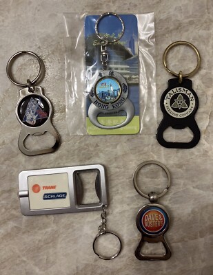 Lot Of 5 Keychain Bottle Openers Hong Kong, Dave & Busters, Talisman Brewing,TSO