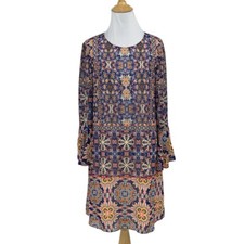 Cremieux Dress Womens 2 Bell Sleeves Keyhole Back Lined Printed Boho Hippie